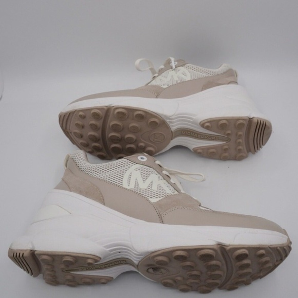Michael Kors Mickey Trainer Leather Suede Mesh Sneakers Light Sand 11 Chic 36-15 - Picture 10 of 10